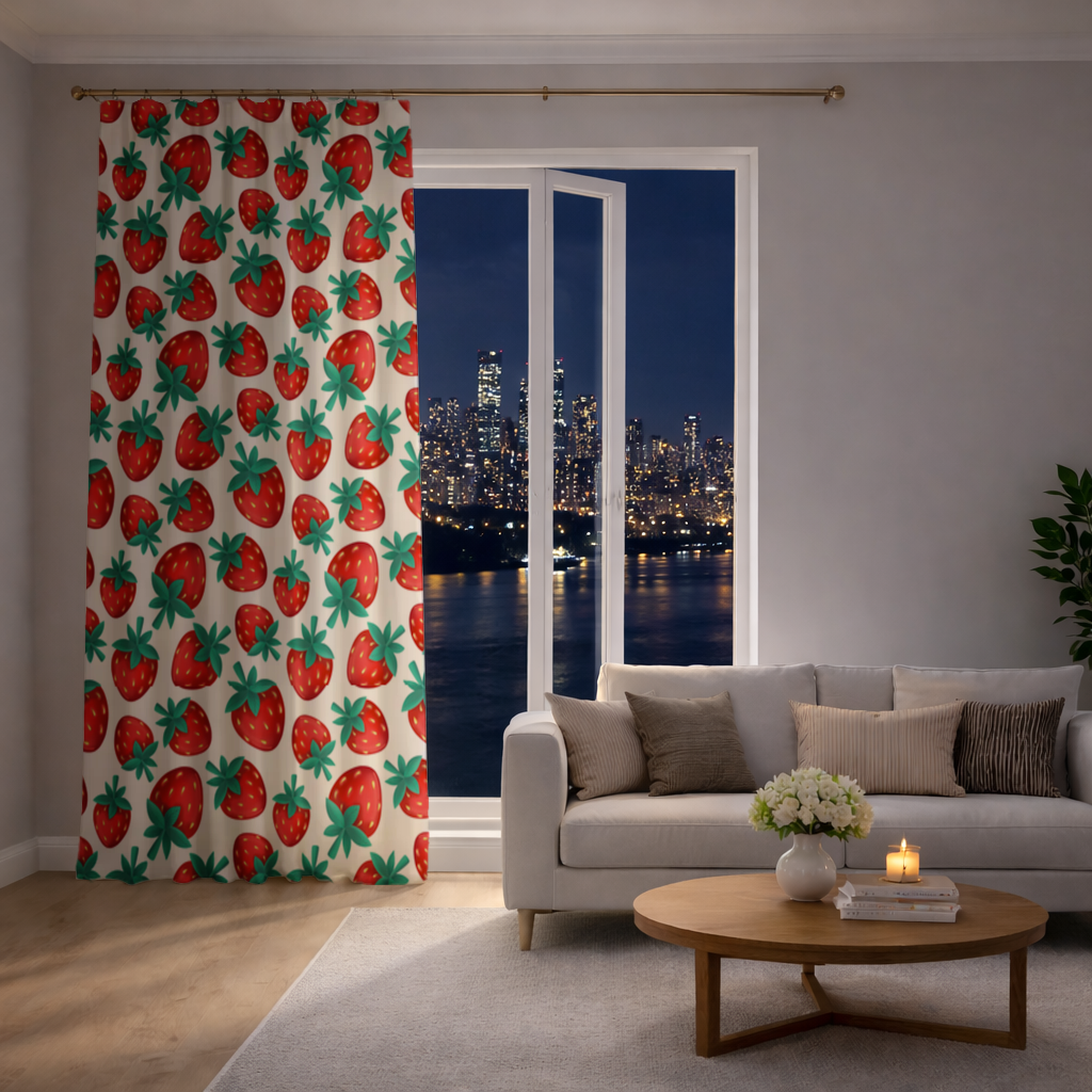 Vibrant Red Strawberry Summer Pattern Drapes