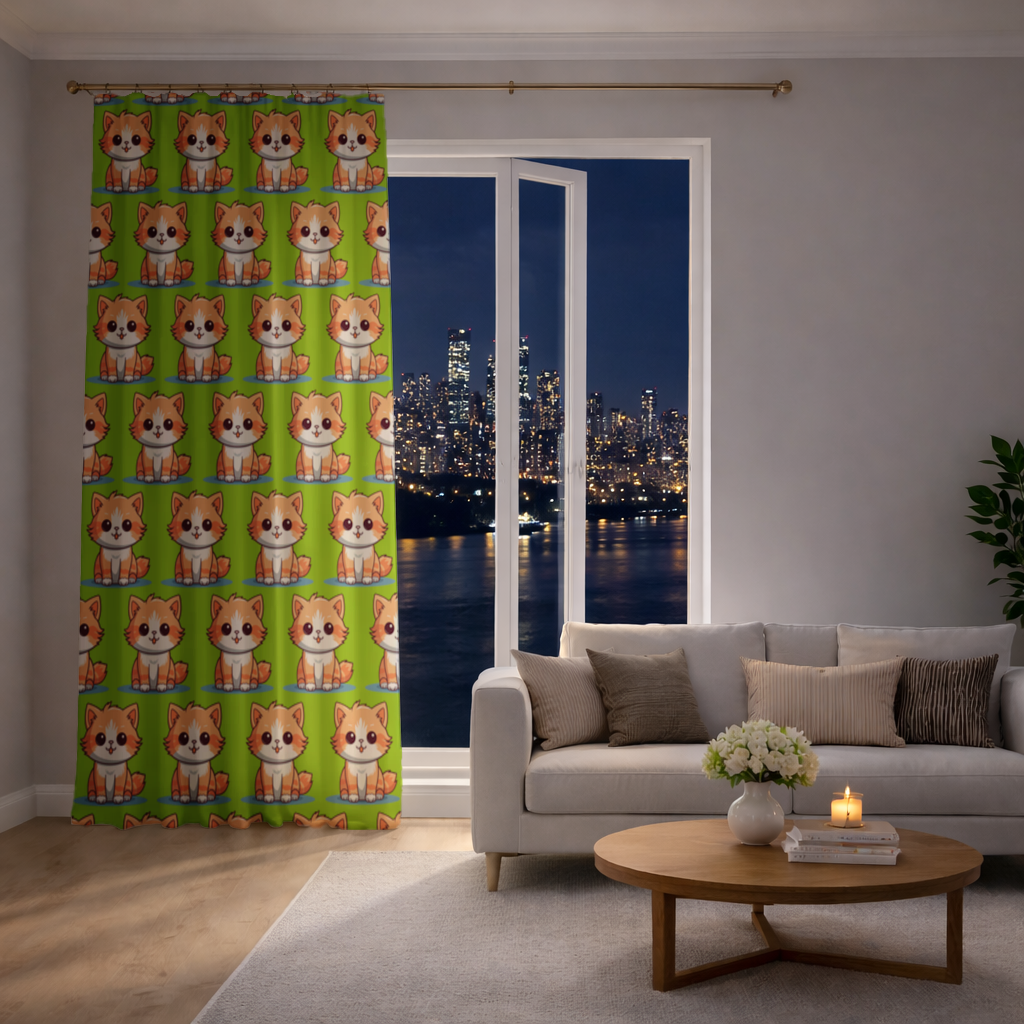 Cute Orange Cat Illustration Drapes