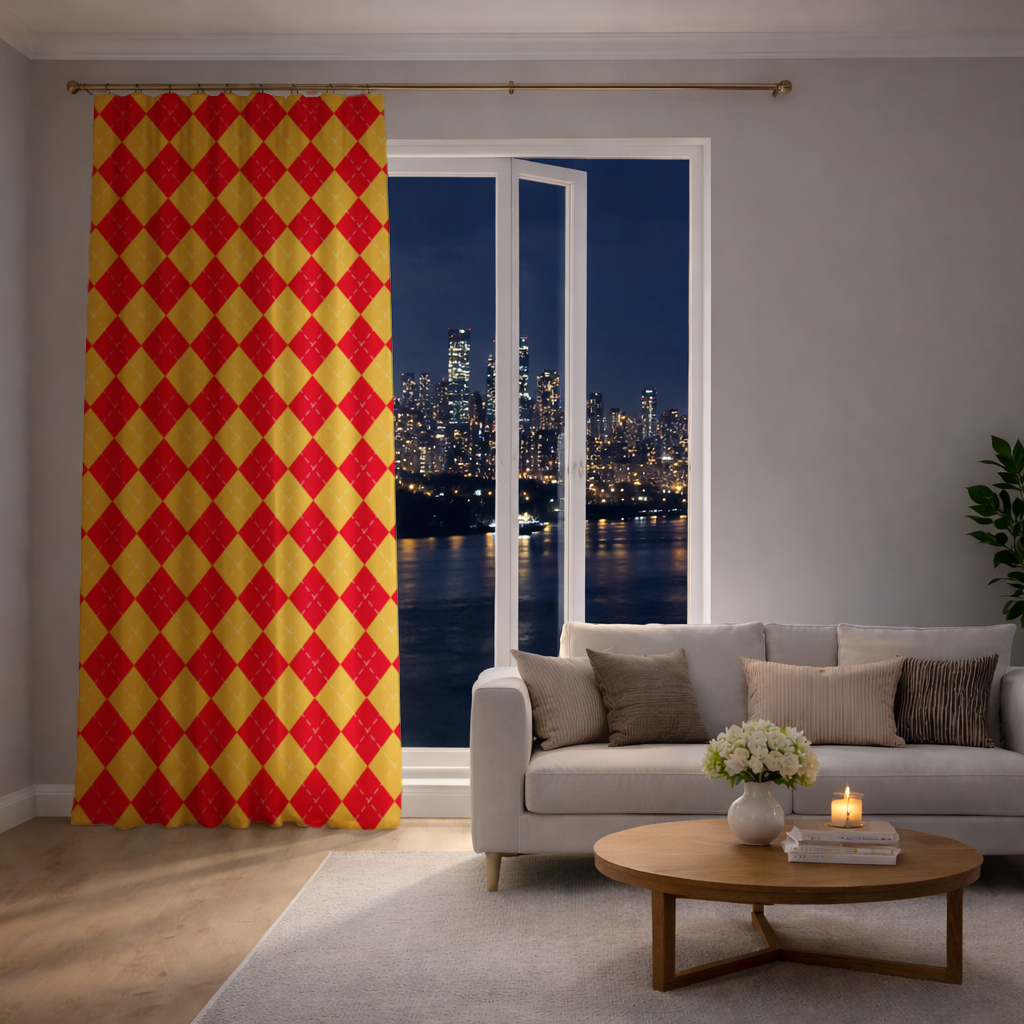 Red and Yellow Argyle Geometric Pattern Background Drapes