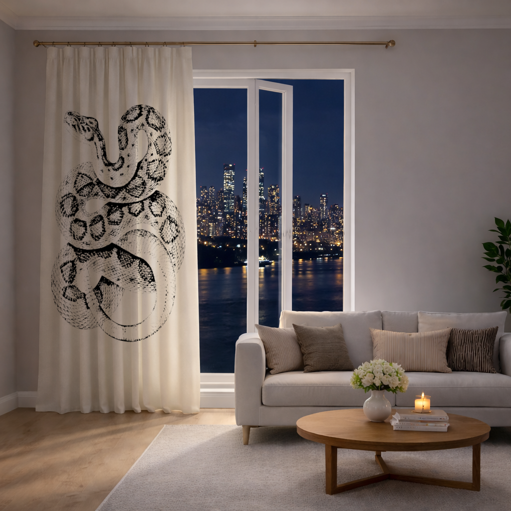 Detailed Vintage Rattlesnake Illustration Drapes