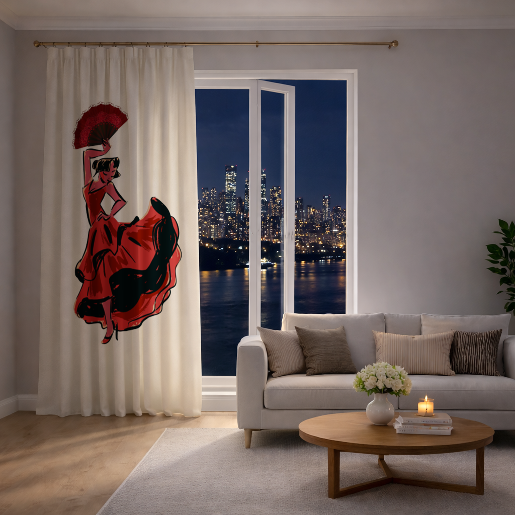 Flamenco Dancer with Fan Illustration Drapes