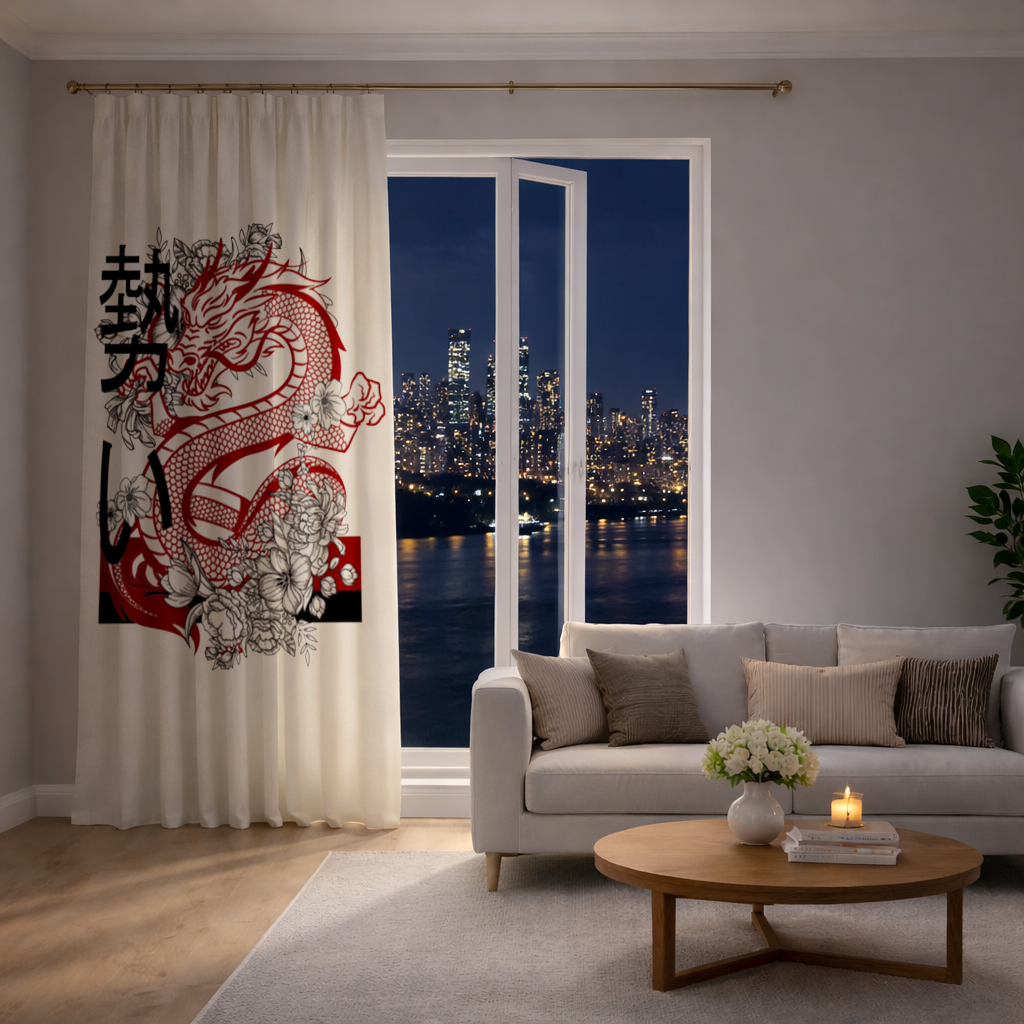 Japanese Dragon with Floral Design Drapes