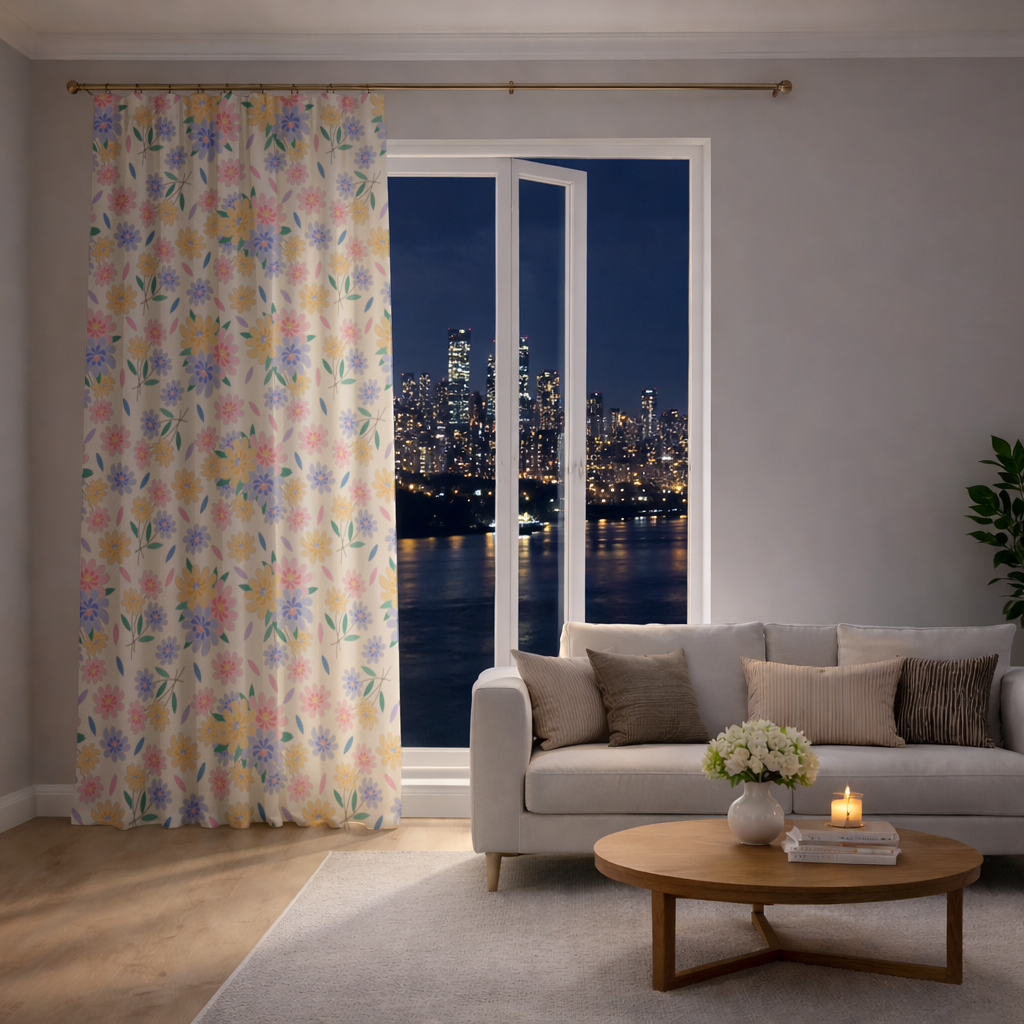 Colorful Pastel Spring Floral Pattern Drapes