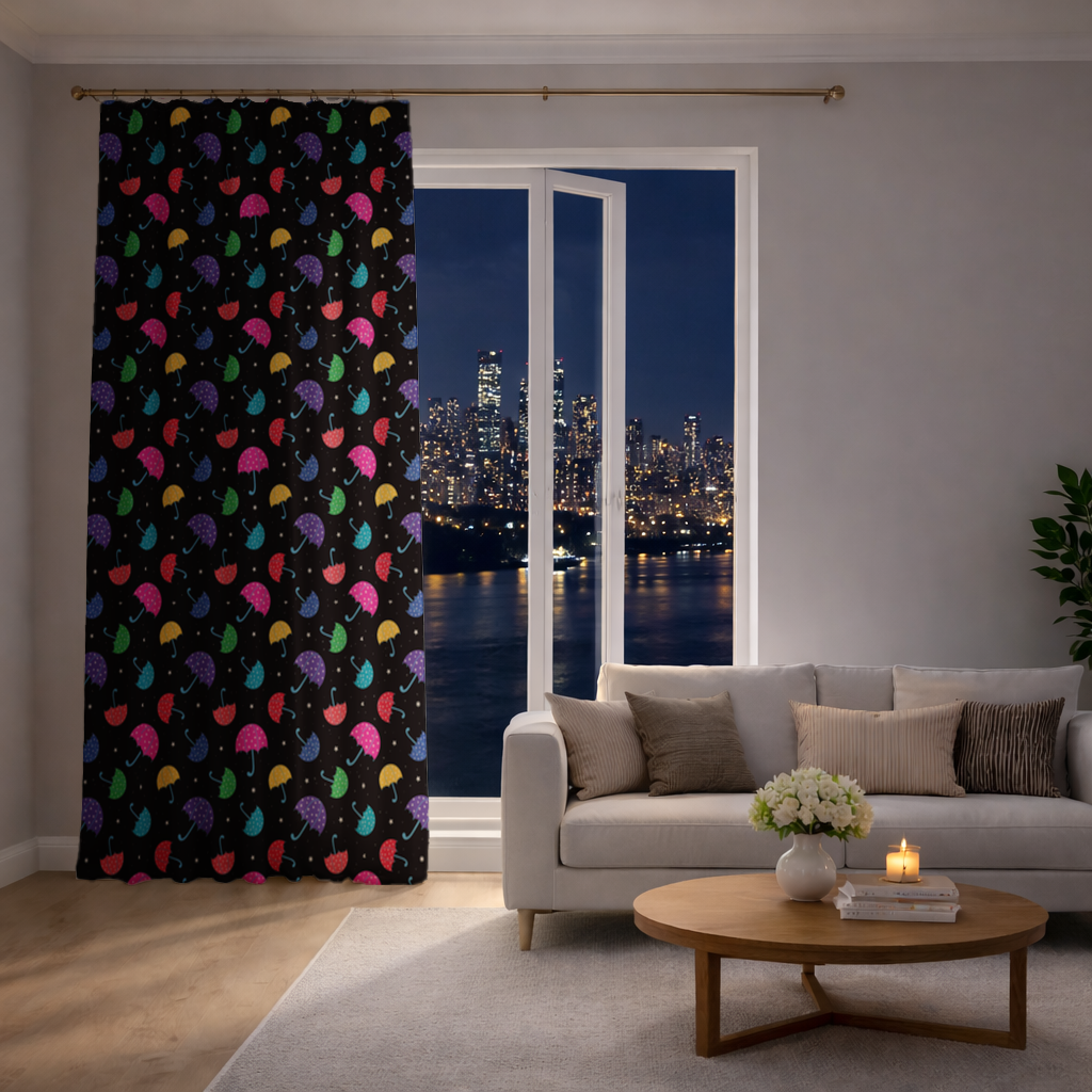 Colorful Heart Umbrellas Pattern Drapes