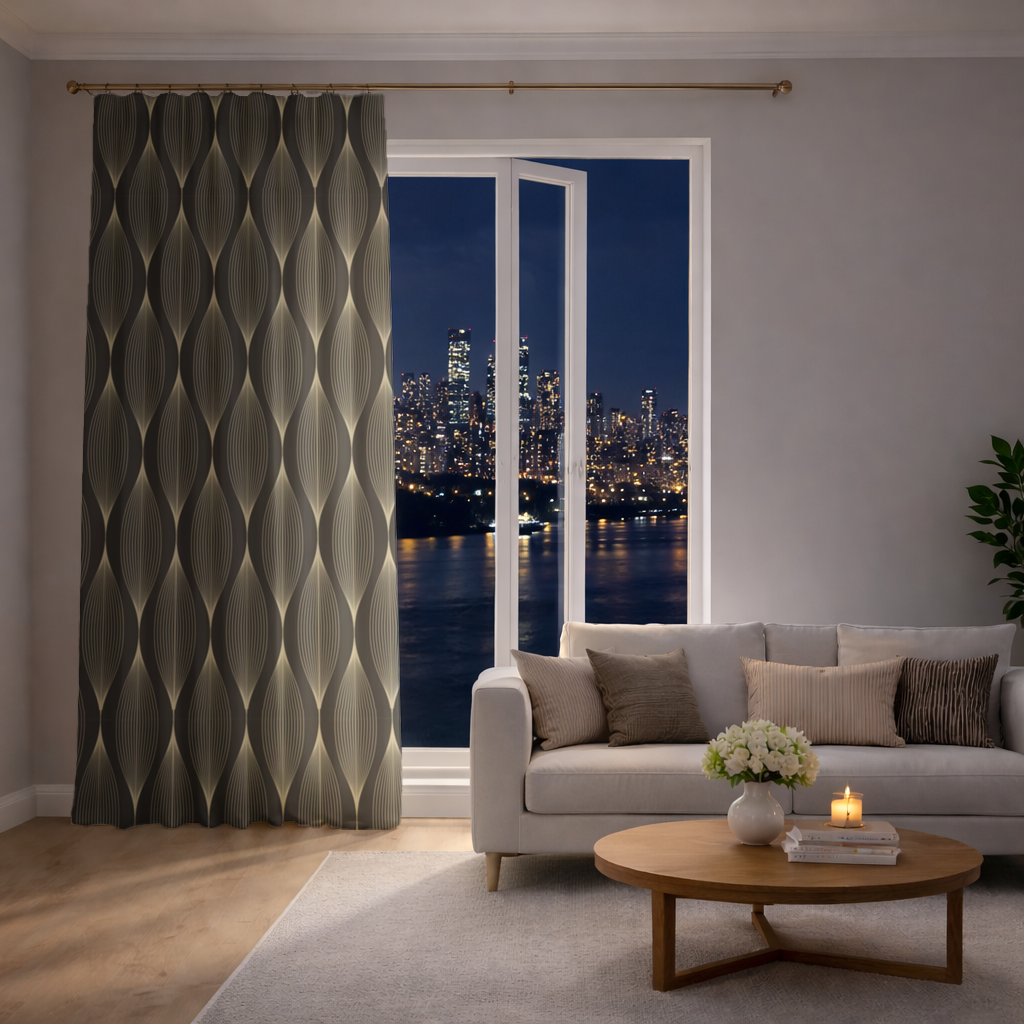 Art Deco Stilinde Geometrik Dalgalı Desen Fon Perde