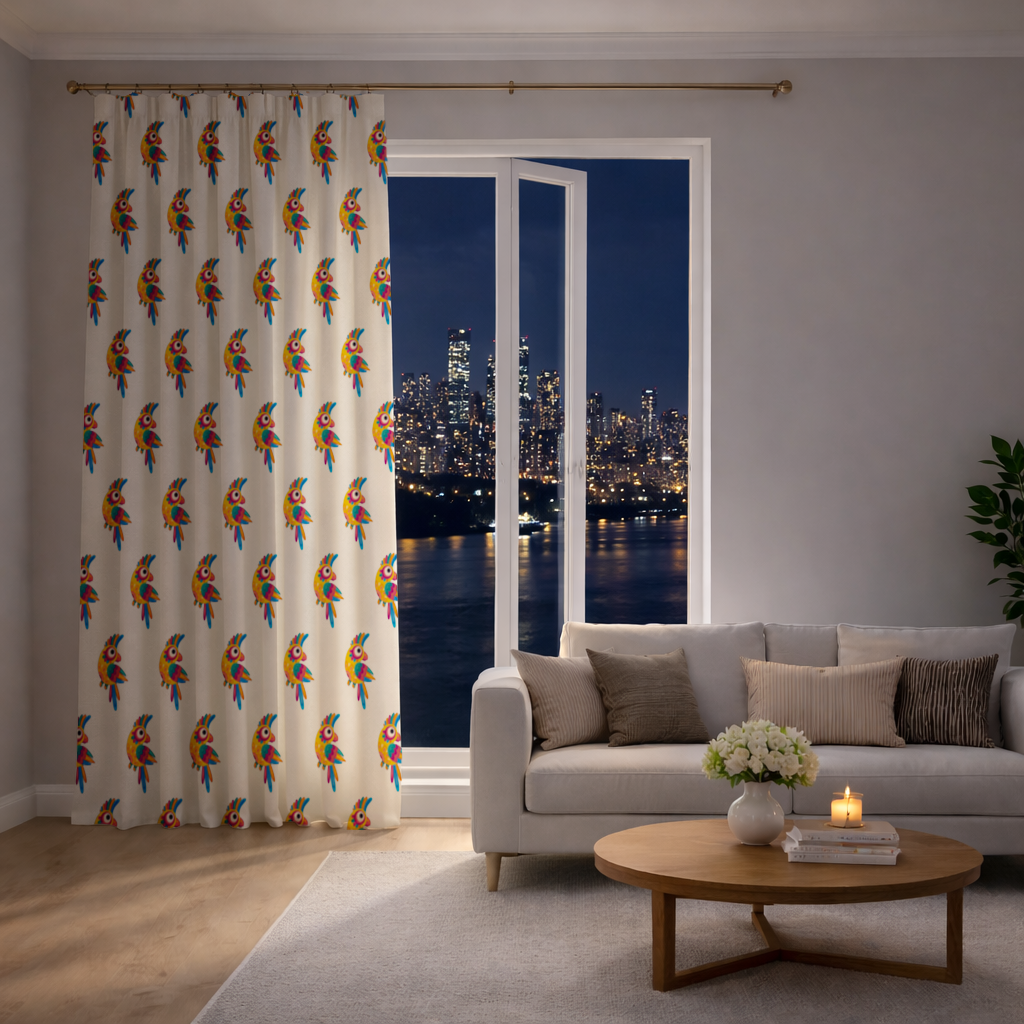 Vibrant Tropical Parrot Folk Drapes