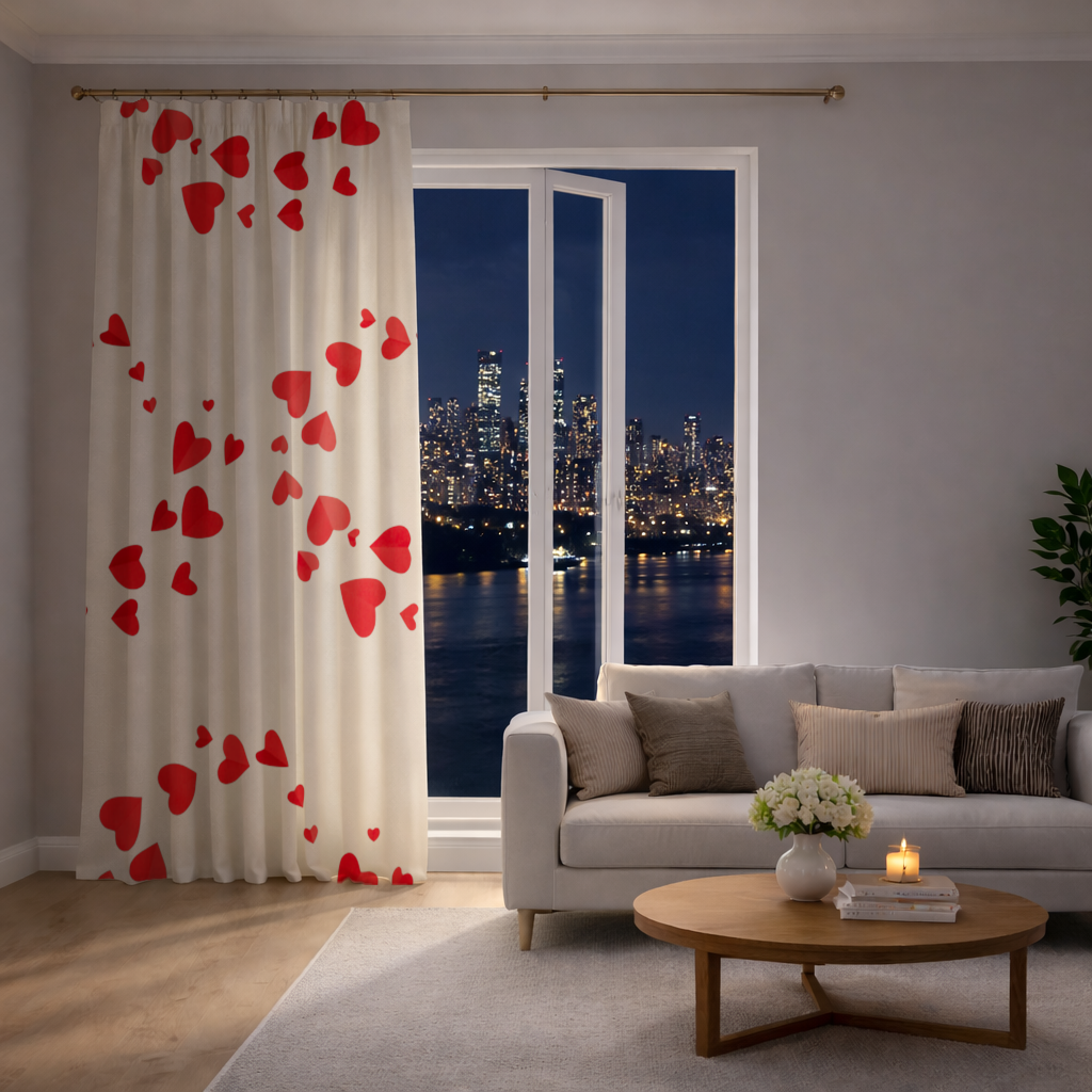 Red Hearts Frame Design Drapes