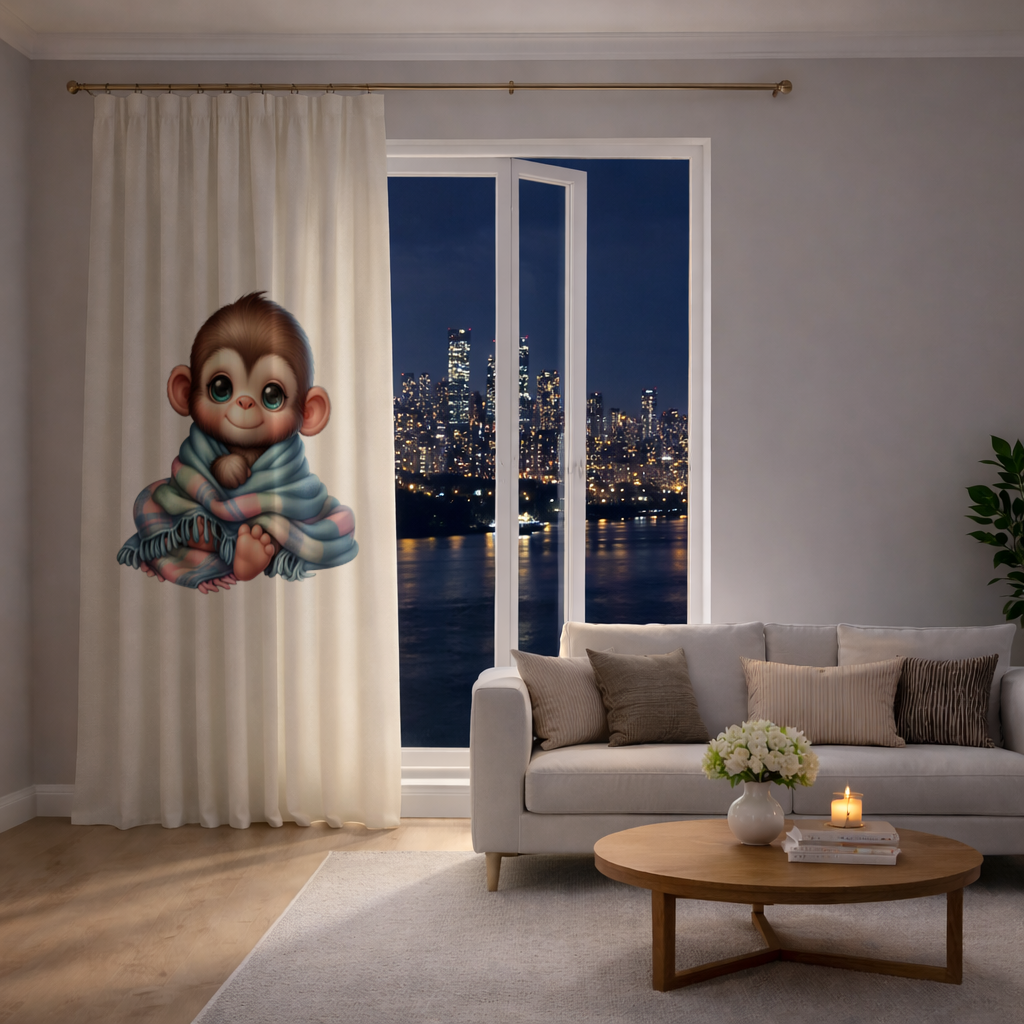 Cute Baby Monkey Wrapped in Blanket Drapes