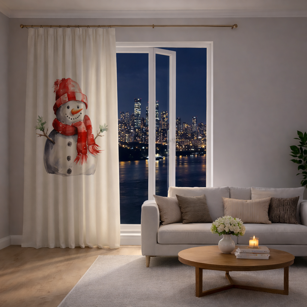 Cozy Red Scarf Snowman Drapes