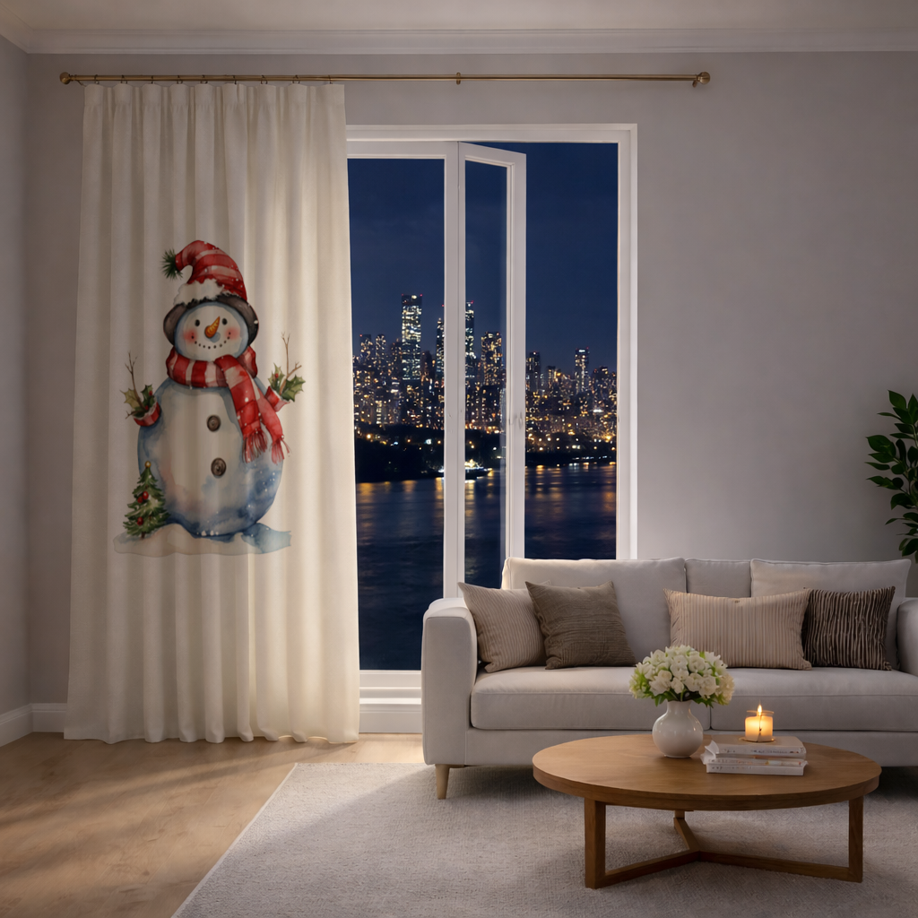 Whimsical Red Snowman Drapes