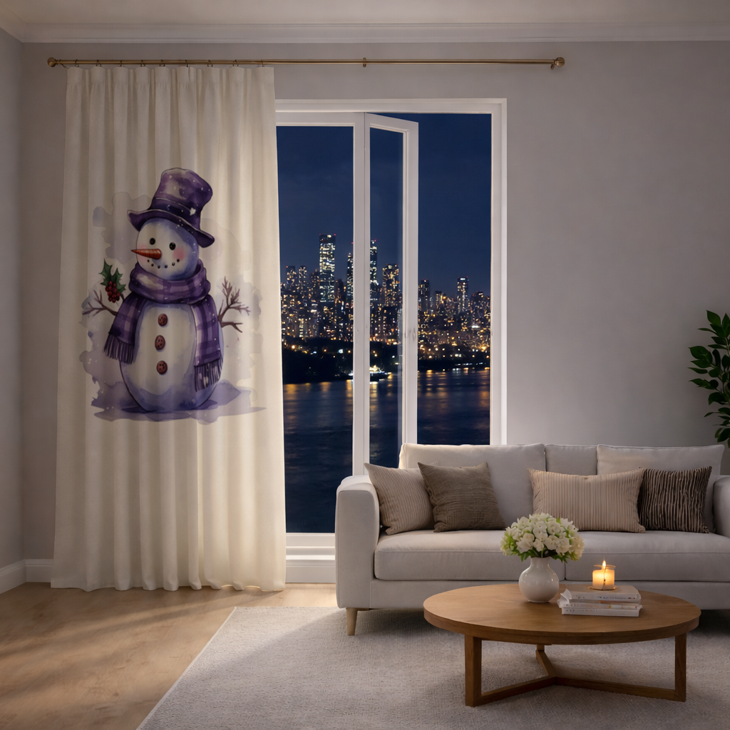 Whimsical Purple Snowman Drapes