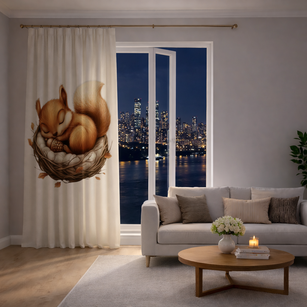 Sleeping Baby Squirrel in Nest Drapes