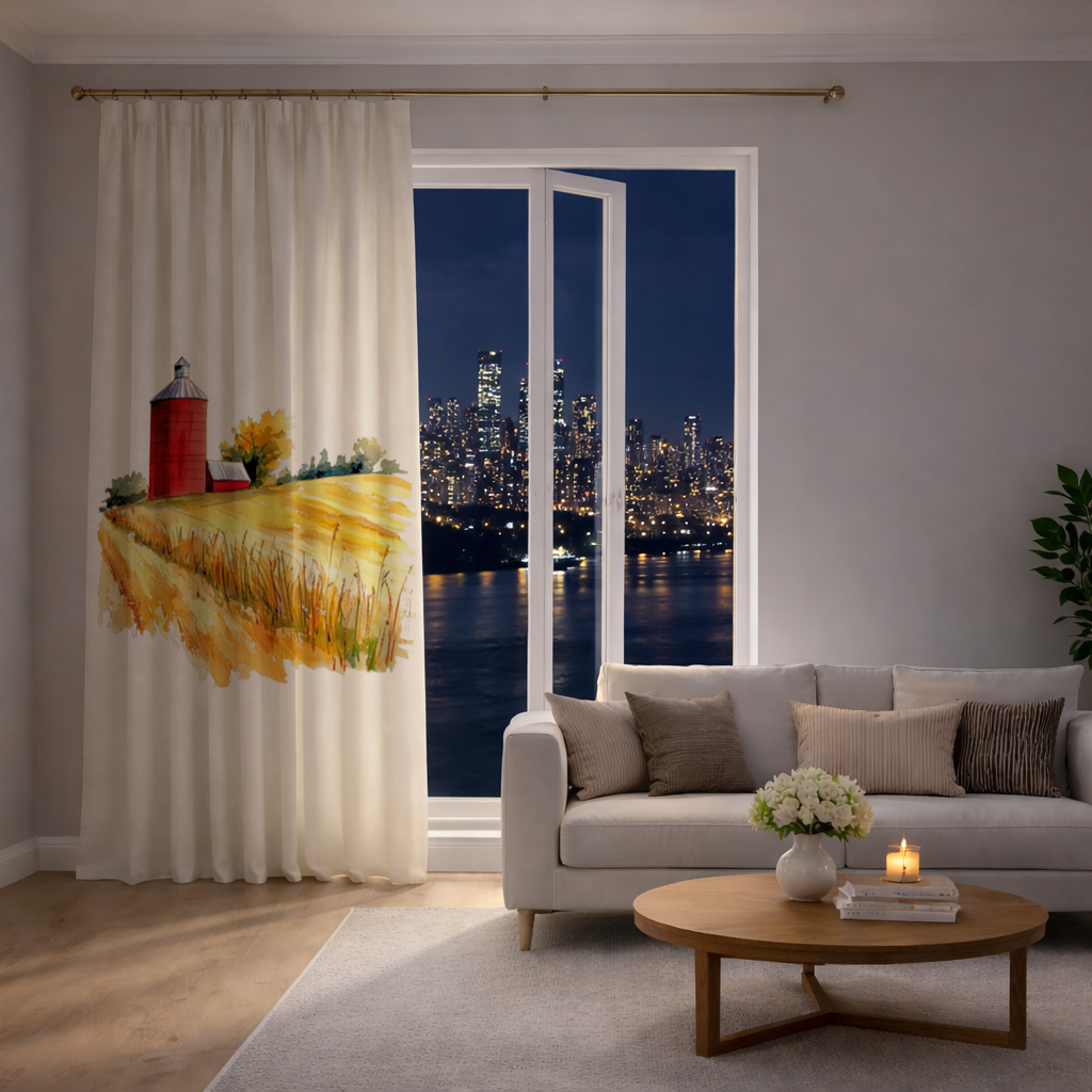 Red Farm Silo and Golden Wheat Field Drapes