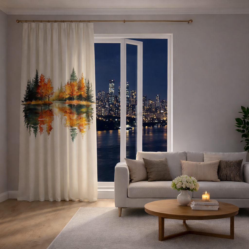 Autumn Forest Lake Reflection Drapes