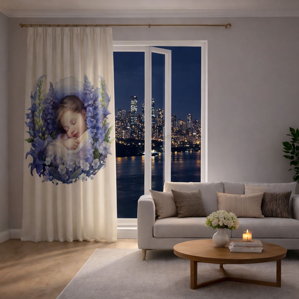Sleeping Baby Blue Larkspur Drapes