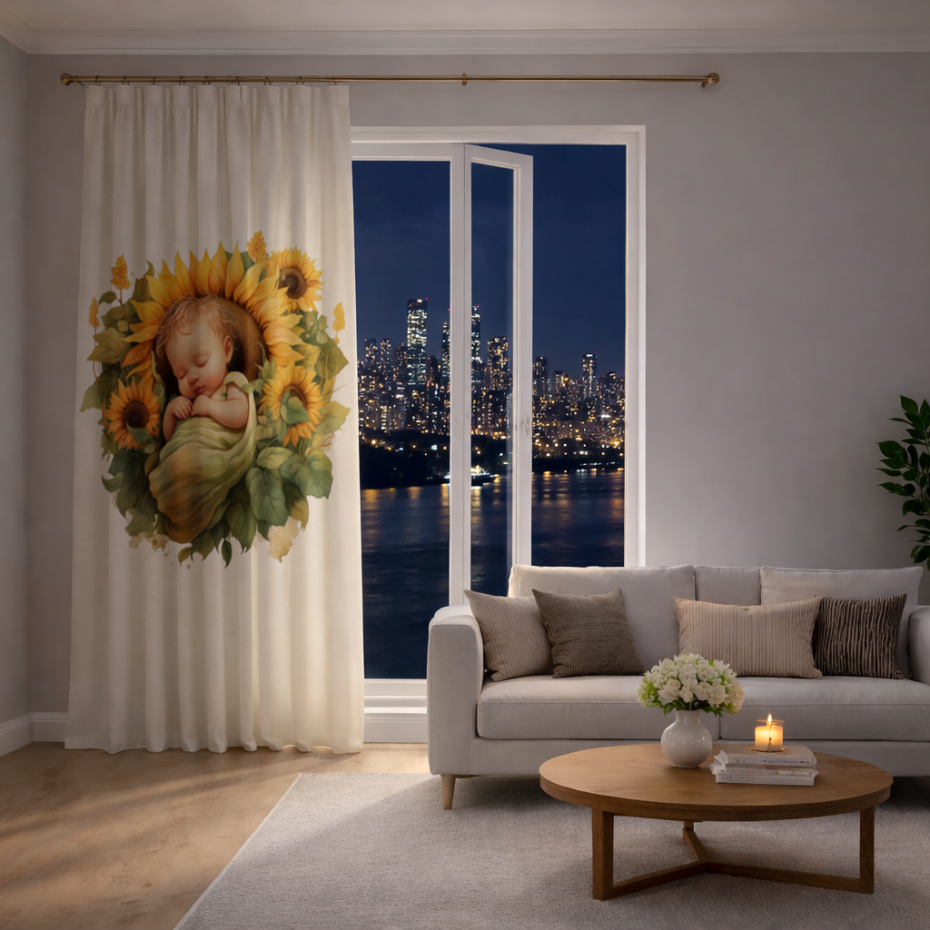 Sleeping Baby in Sunflower Drapes