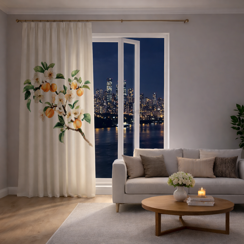 Watercolor Apricot Blossom Branch Drapes