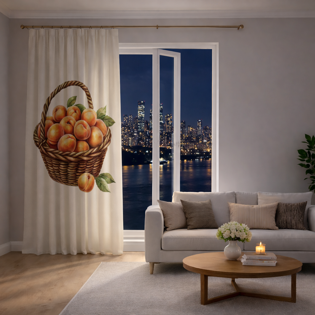 Fresh Peaches in Wicker Basket Drapes