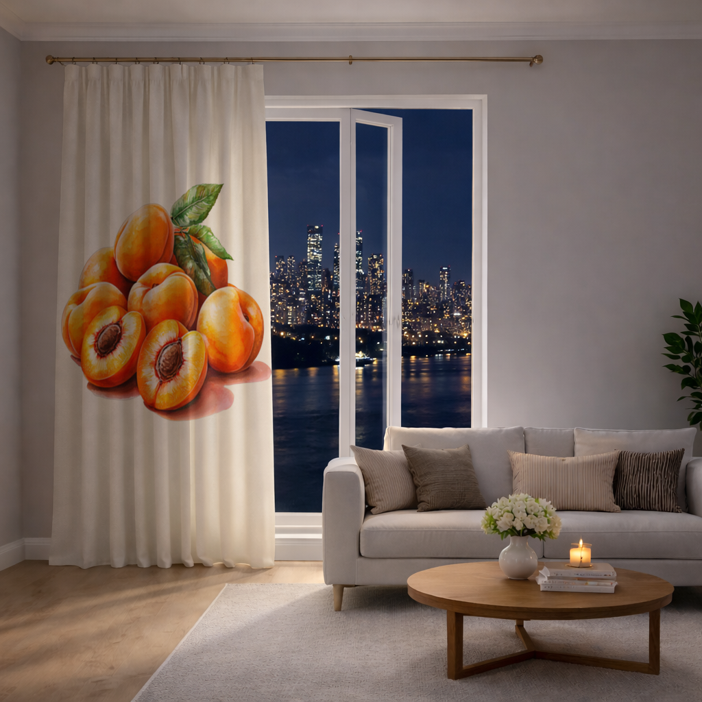 Watercolor Apricot and Leaves Drapes