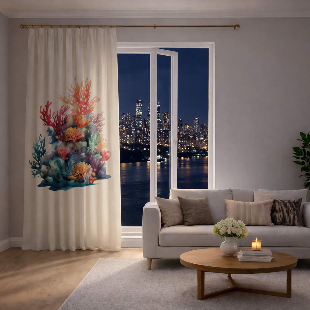 Vibrant Watercolor Coral Reef Scene Drapes