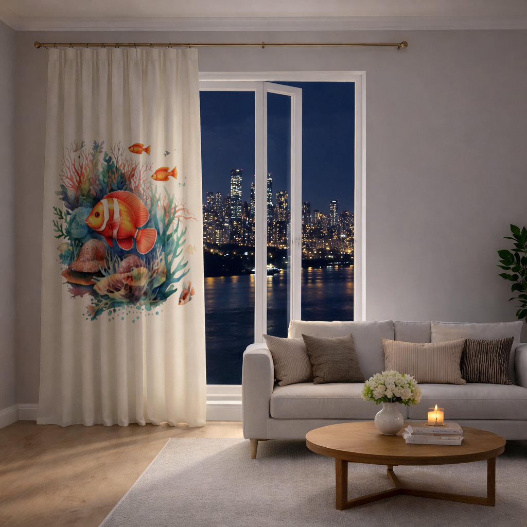 Watercolor Clownfish and Tropical Coral Reef Drapes