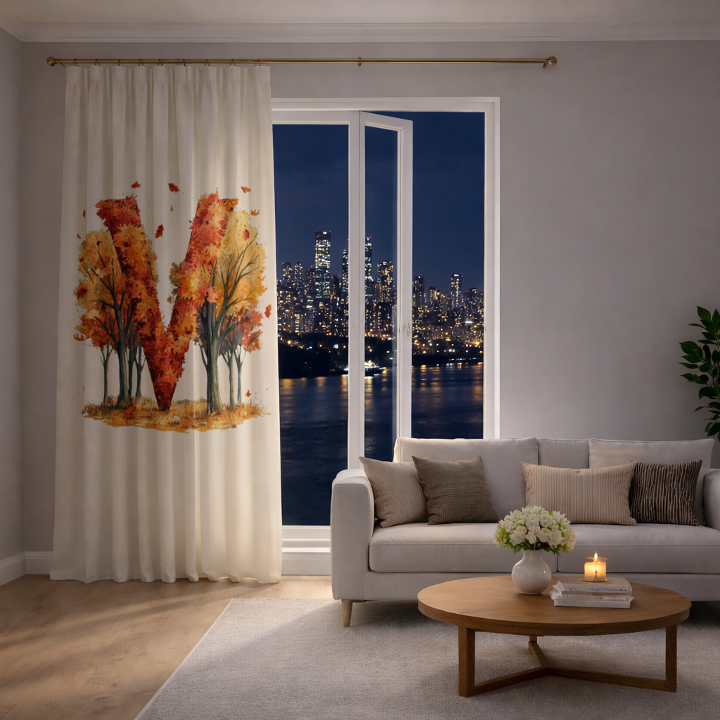 Orange Autumn Forest Letter M Drapes