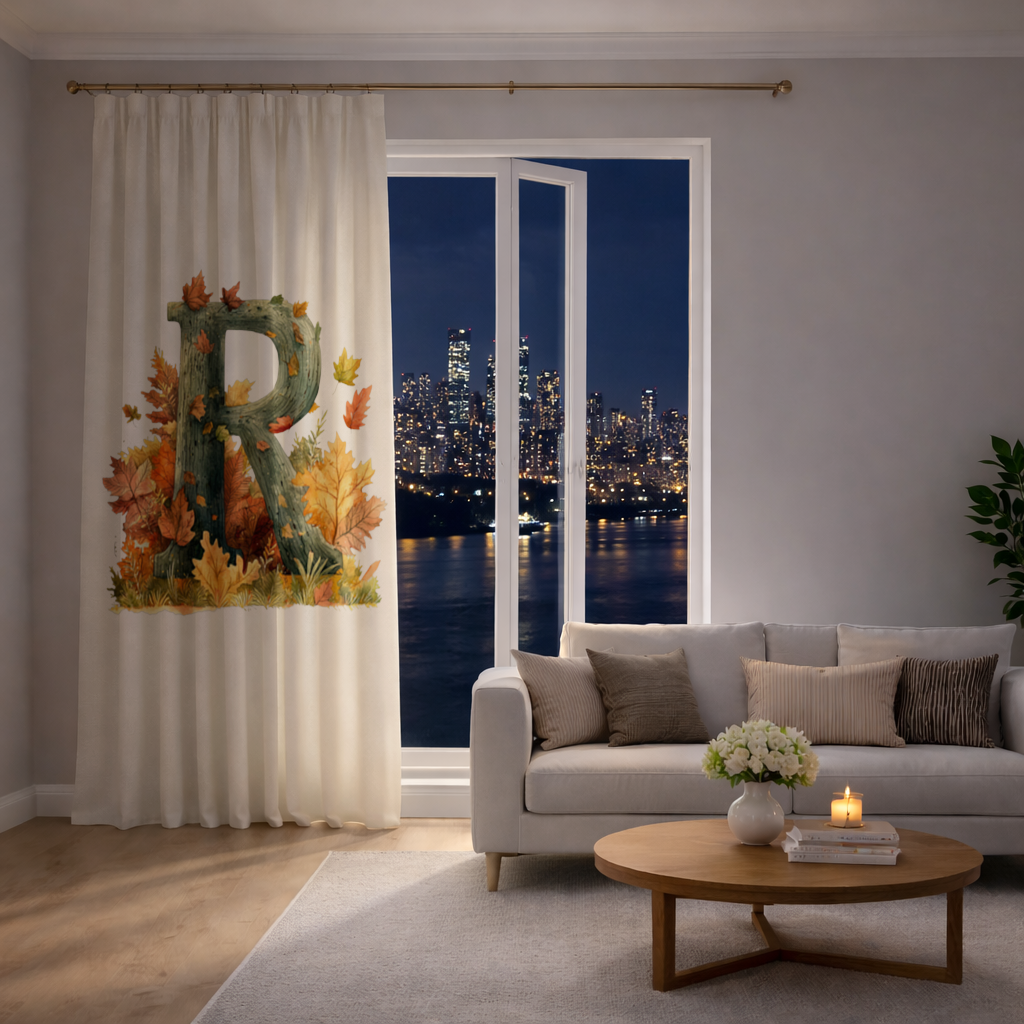 Autumn Letter R with Fall Leaves Drapes