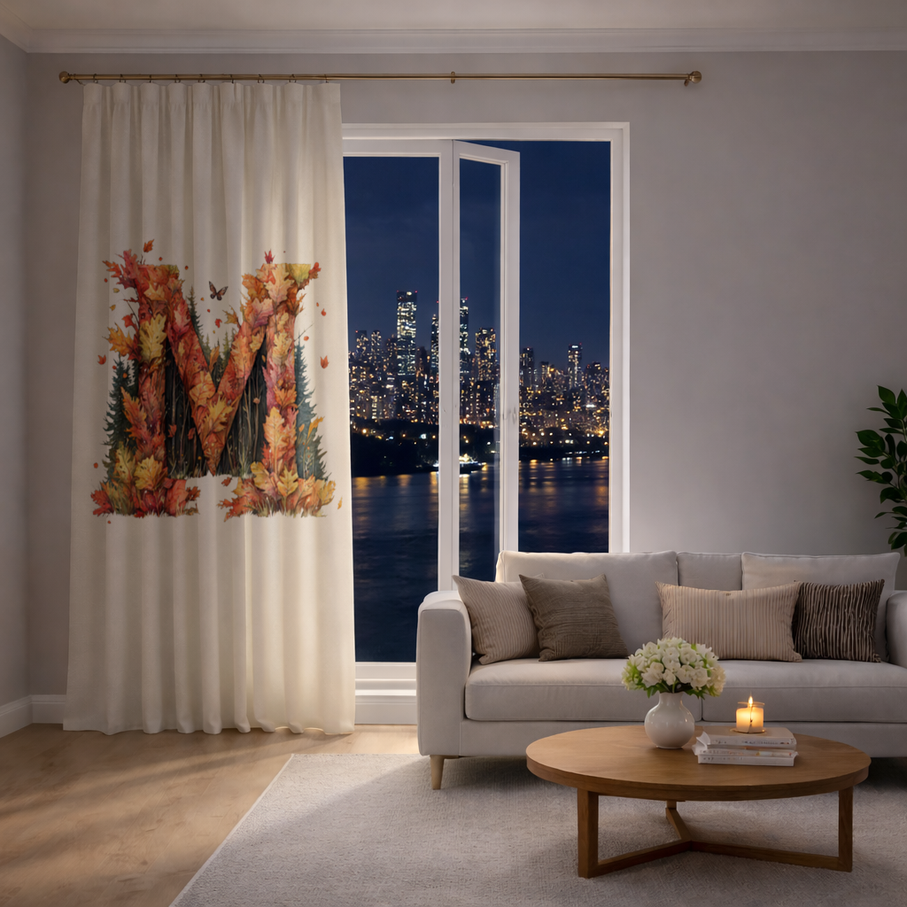 Autumn Letter M With Fall Leaves Drapes
