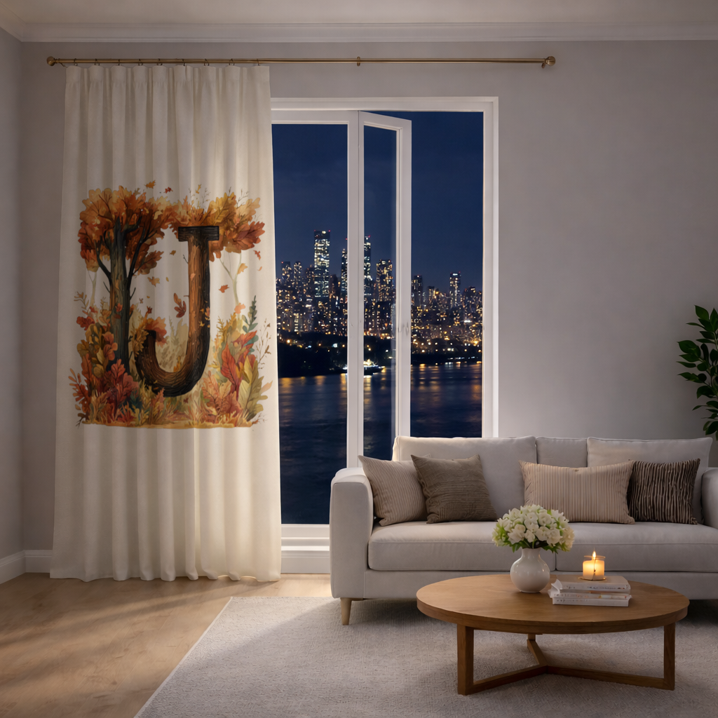 Sonbahar Yapraklı Ahşap J Harfi Fon Perde