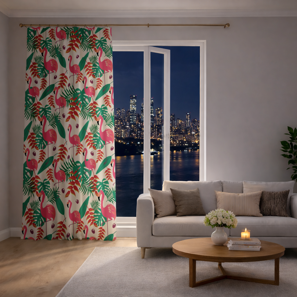 Pink Flamingo Tropical Leaves Drapes