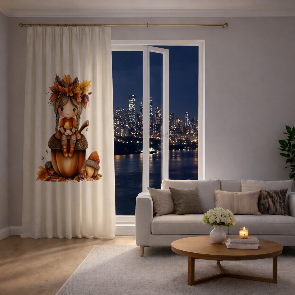 Autumn Acorn Mushroom Girl Drapes