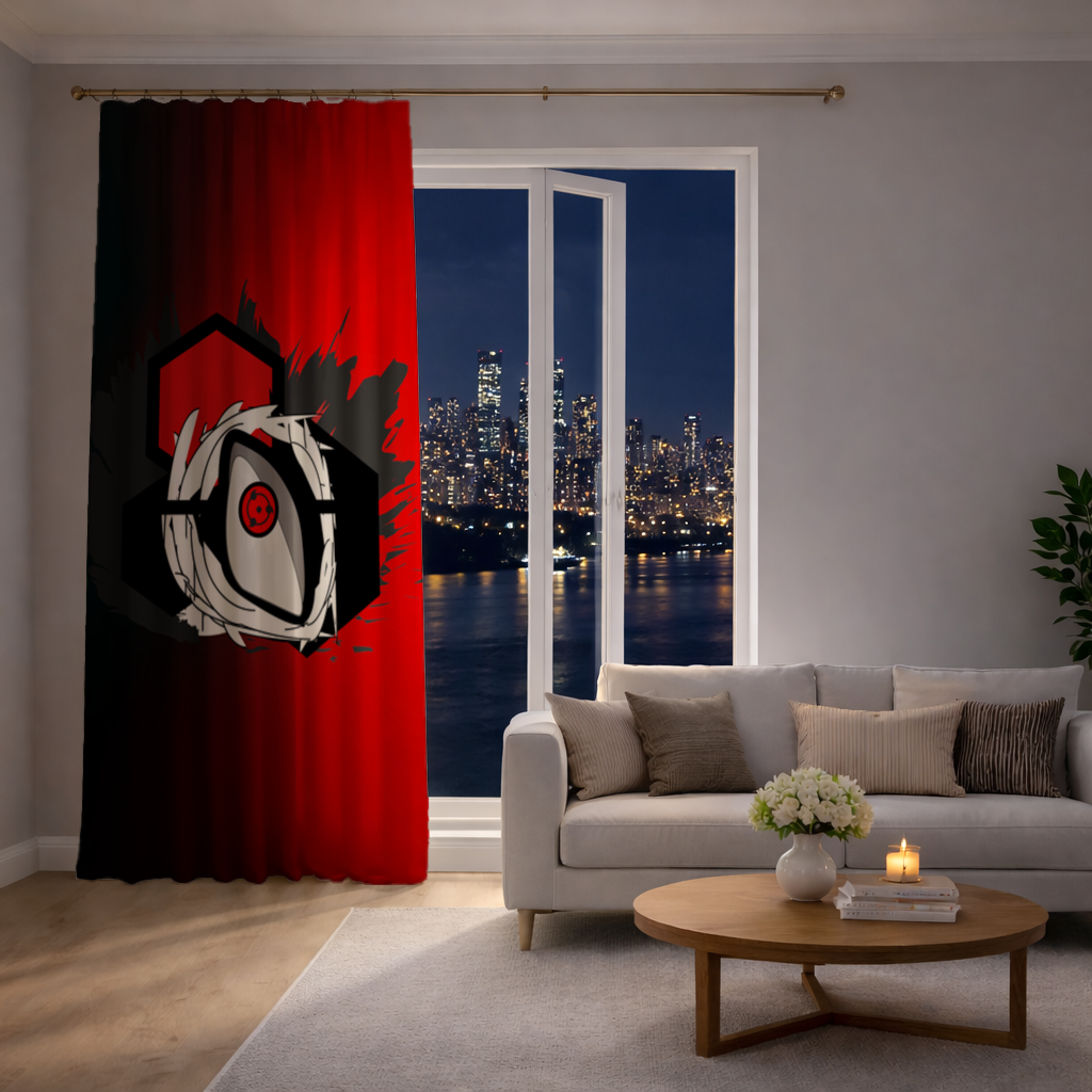 Mistik Kırmızı Göz Hegzagon Fon Perde