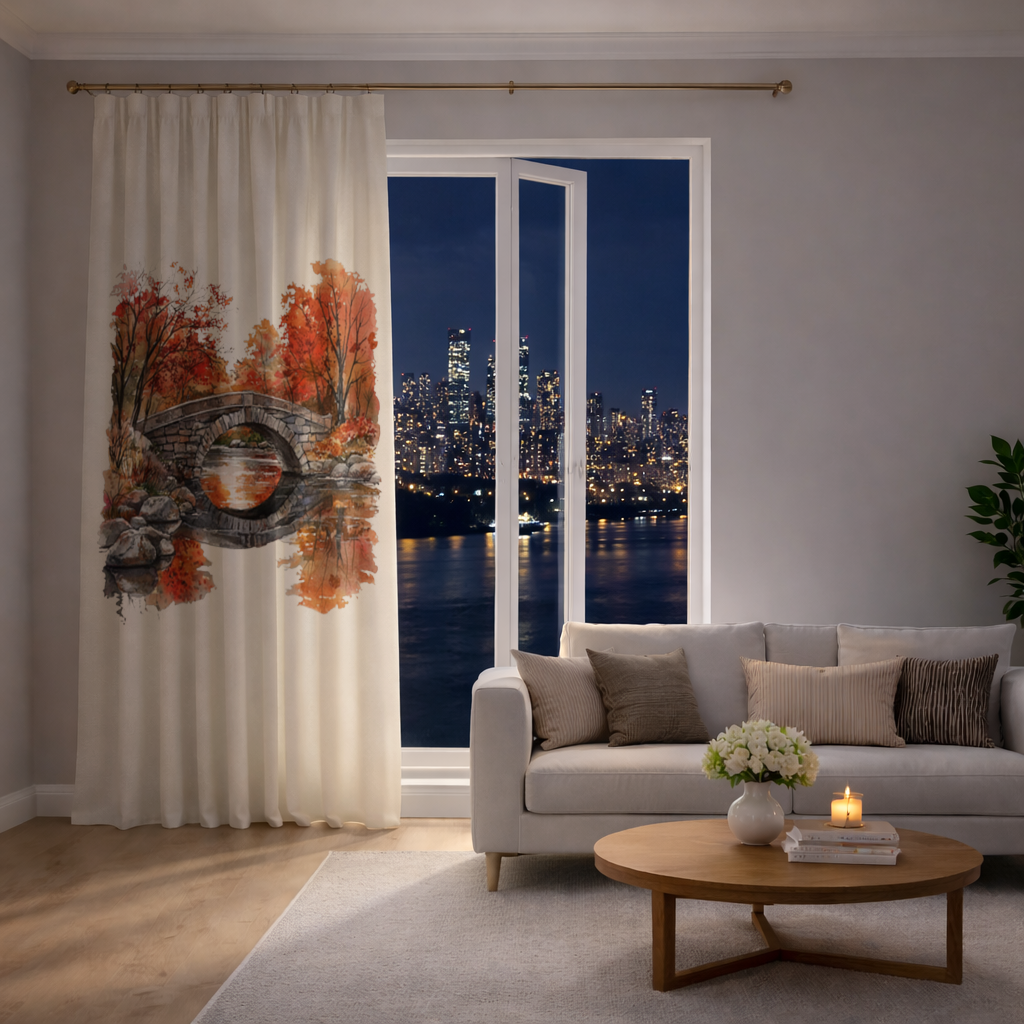 Sonbahar Taş Kemer Köprü ve Nehir Fon Perde