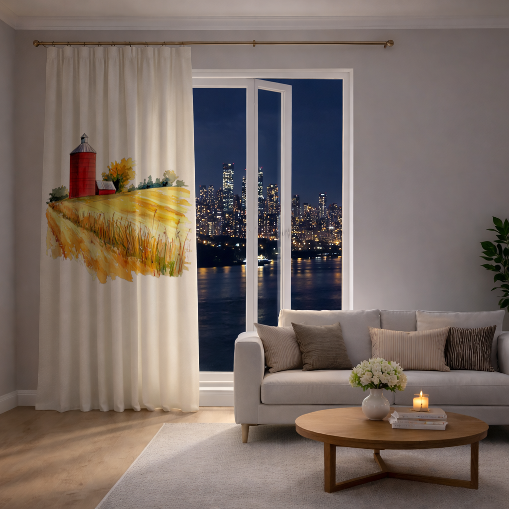 Kırmızı Silo ve Altın Buğday Tarlası Fon Perde