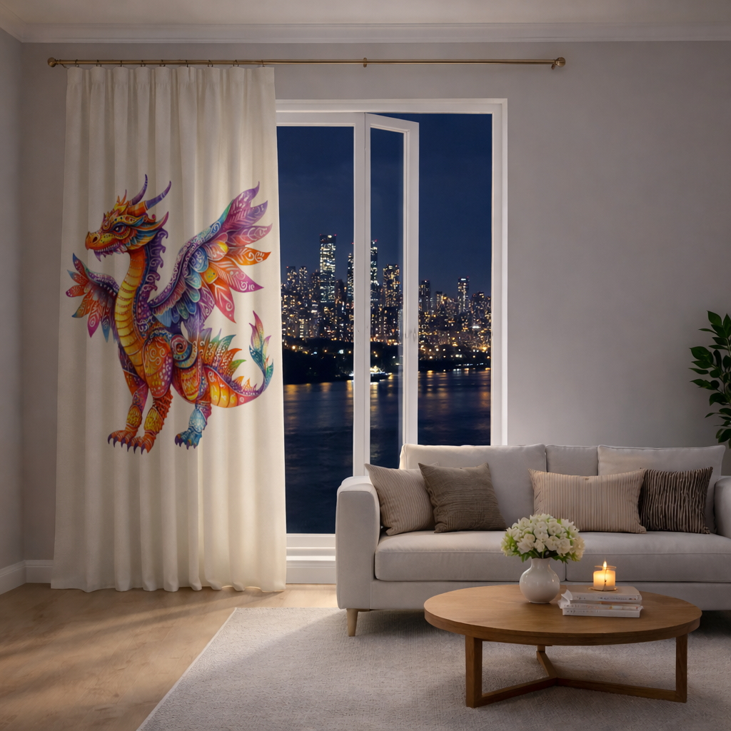 Vibrant Rainbow Mythical Dragon Drapes