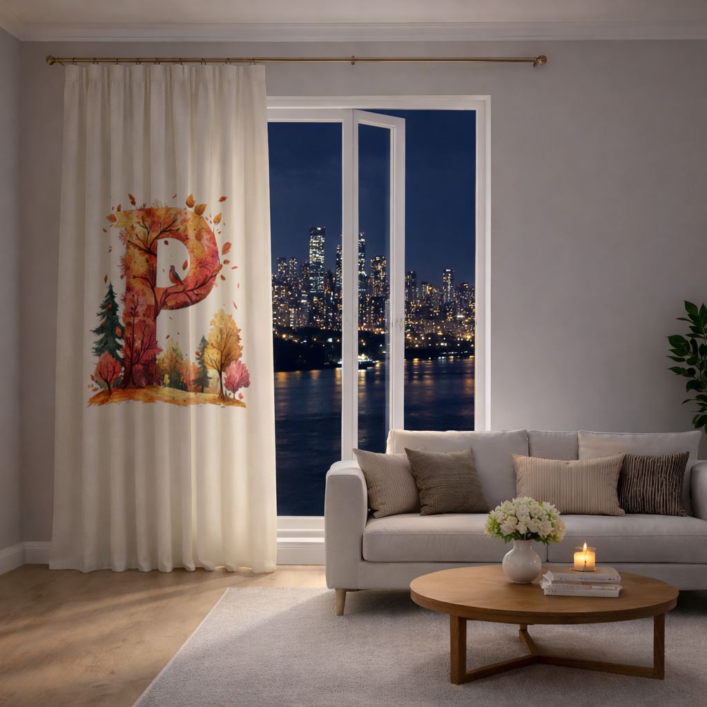 Turuncu Yapraklı Orman Kuşu P Harfi Fon Perde