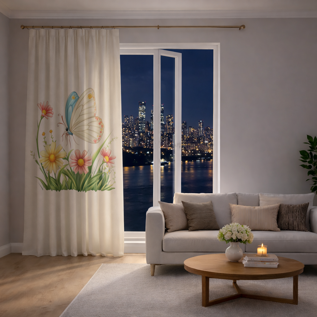 Pastel Kelebek ve Kır Çiçekleri Bahçesi Fon Perde