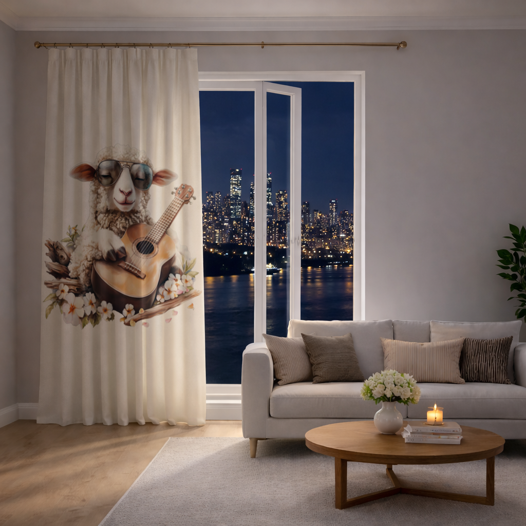Ukulele Çalan Havalı Gözlüklü Koyun Fon Perde