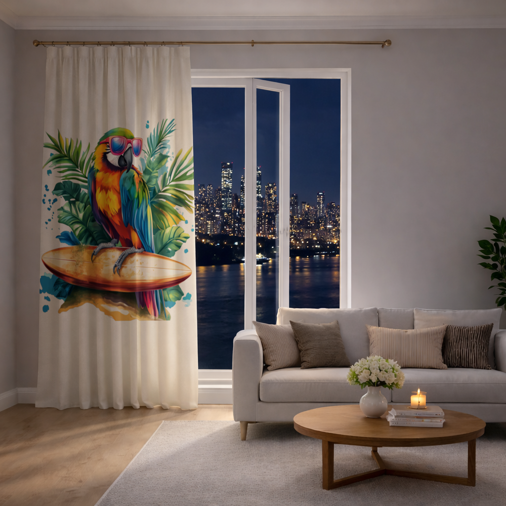 Surfing Parrot with Pink Sunglasses Drapes