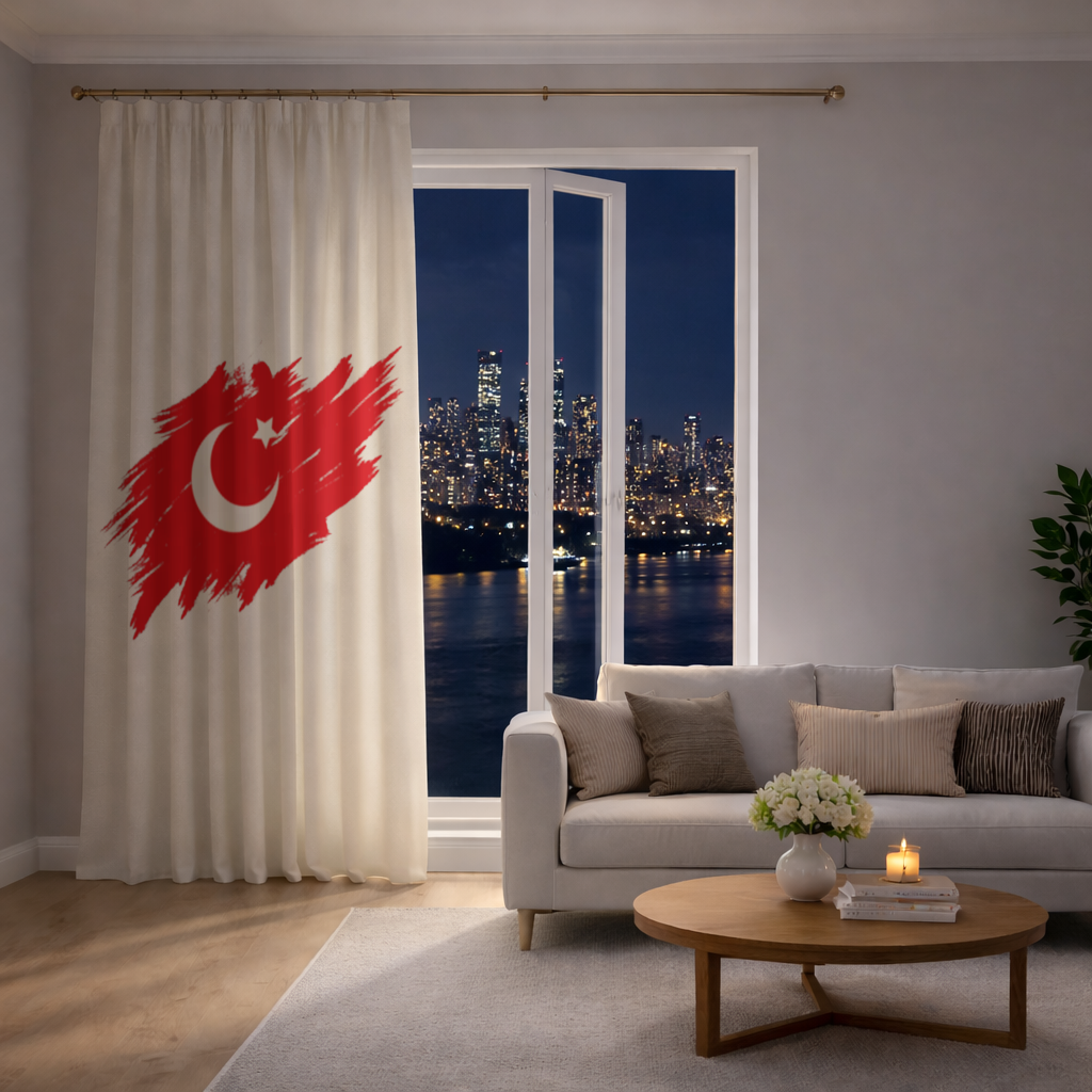 Fırça Darbeli Ay Yıldız Türkiye Bayrağı Fon Perde