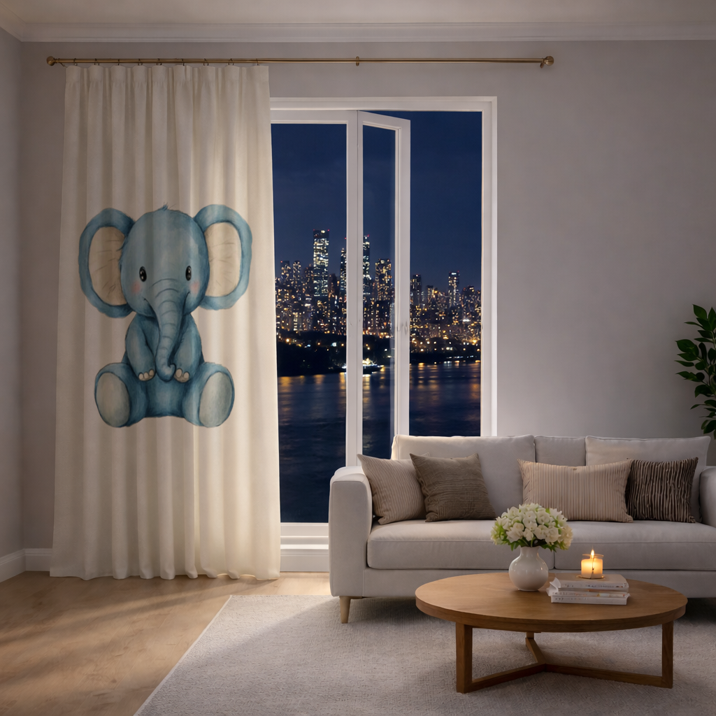 Mavi Suluboya Bebek Fil Fon Perde