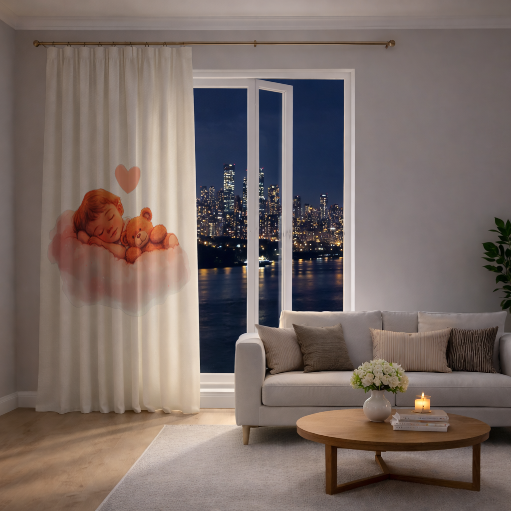 Sleeping Baby on Cloud with Teddy Bear Drapes