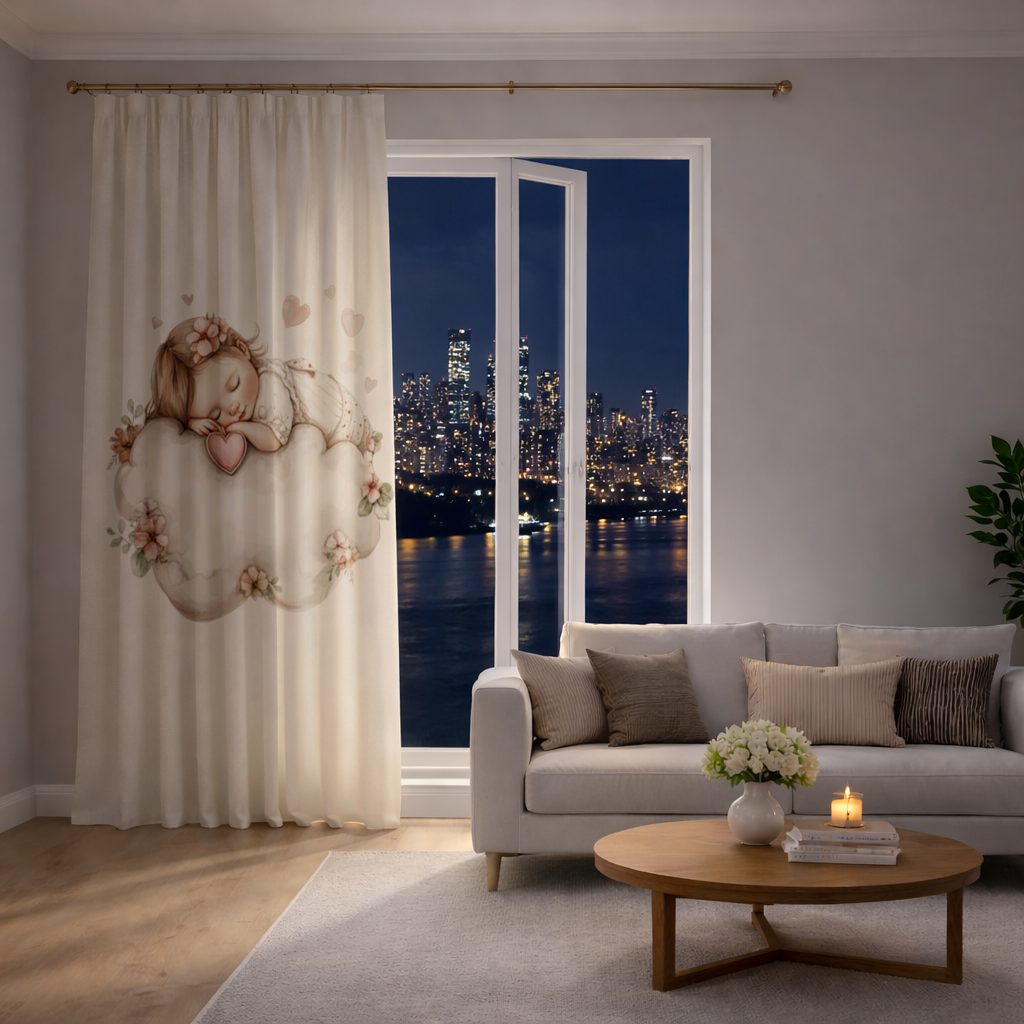 Sleeping Baby Girl on Floral Cloud Drapes