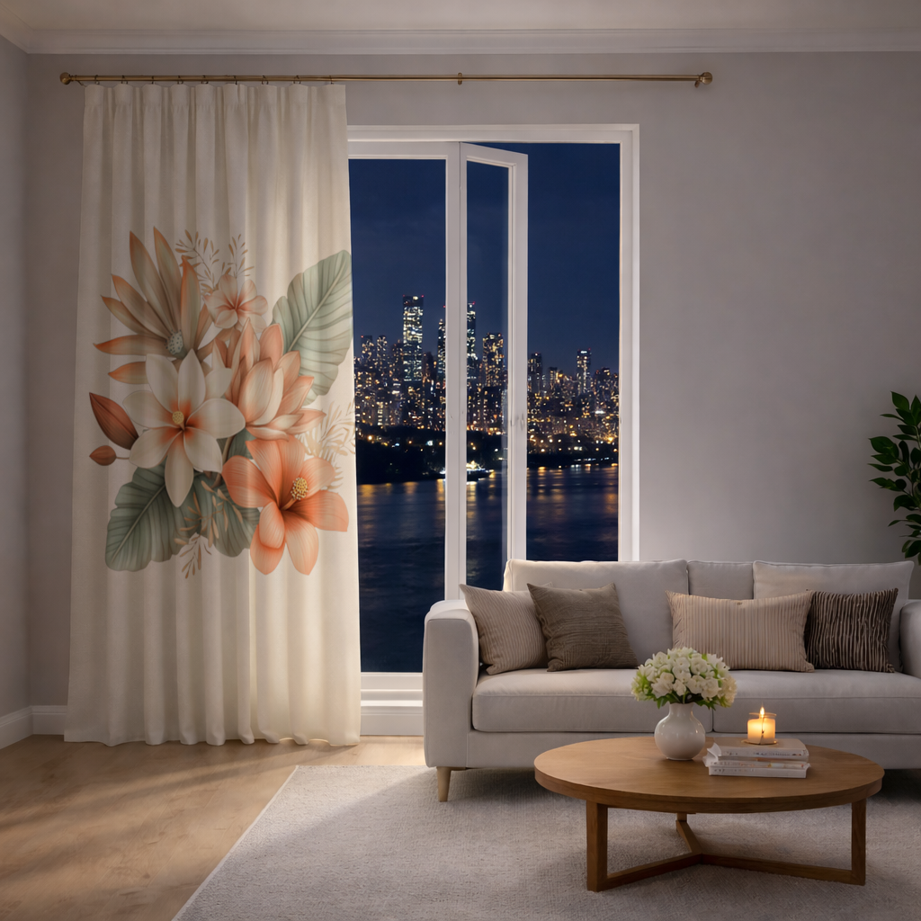 Şeftali Tonlu Tropikal Çiçek Buketi Fon Perde