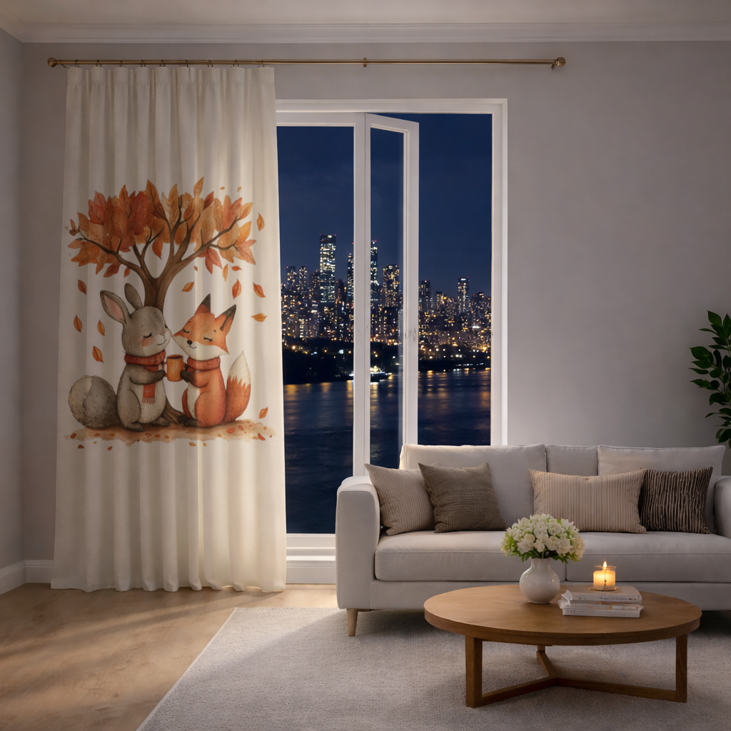 Cozy Autumn Fox and Rabbit Drapes