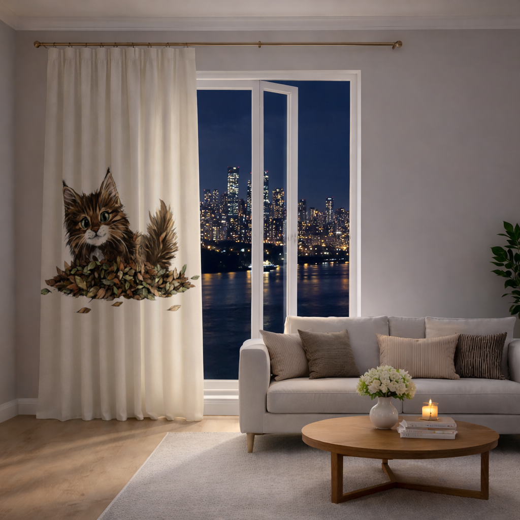 Cute Fluffy Kitten in Autumn Leaves 