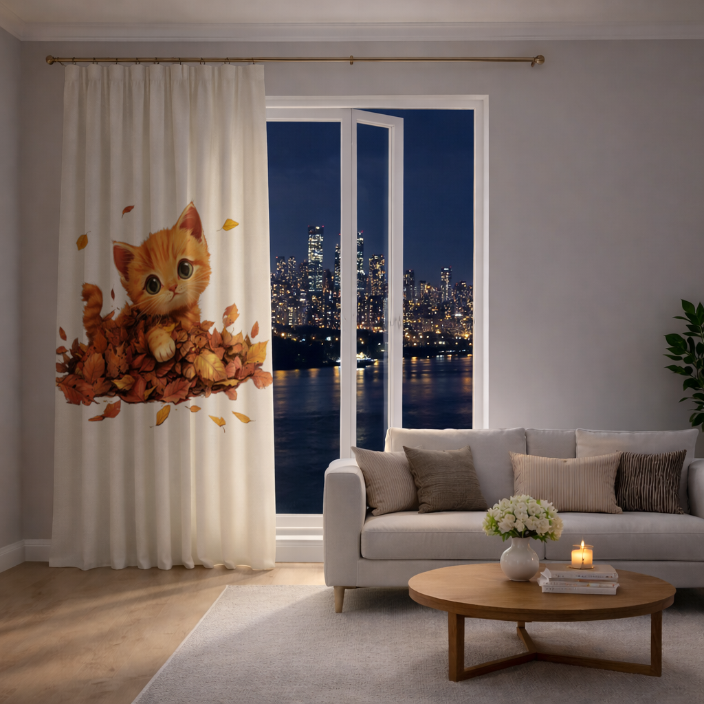 Ginger Kitten in Autumn Leaves 