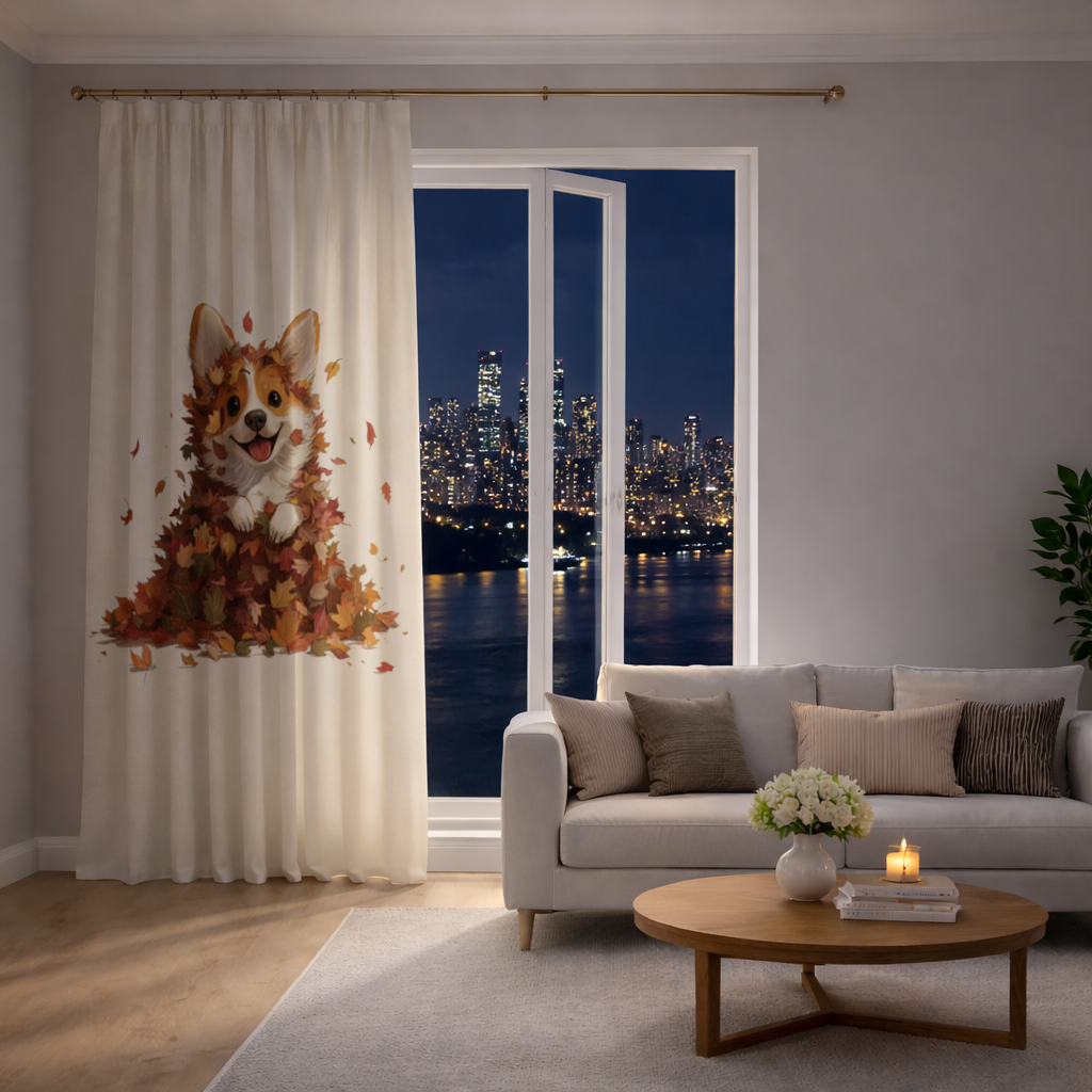 Happy Corgi Puppy in Fall Leaves 