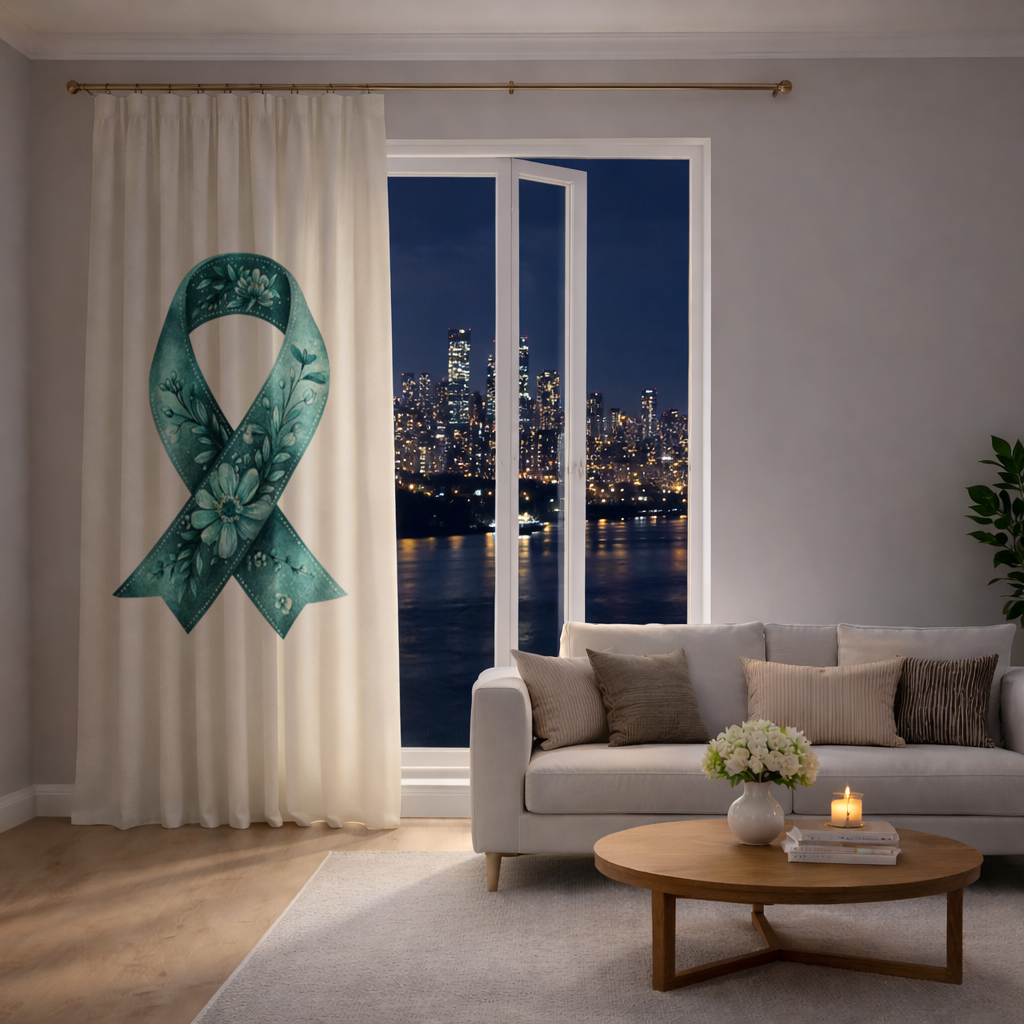 Turkuaz Çiçekli Farkındalık Kurdelesi Fon Perde