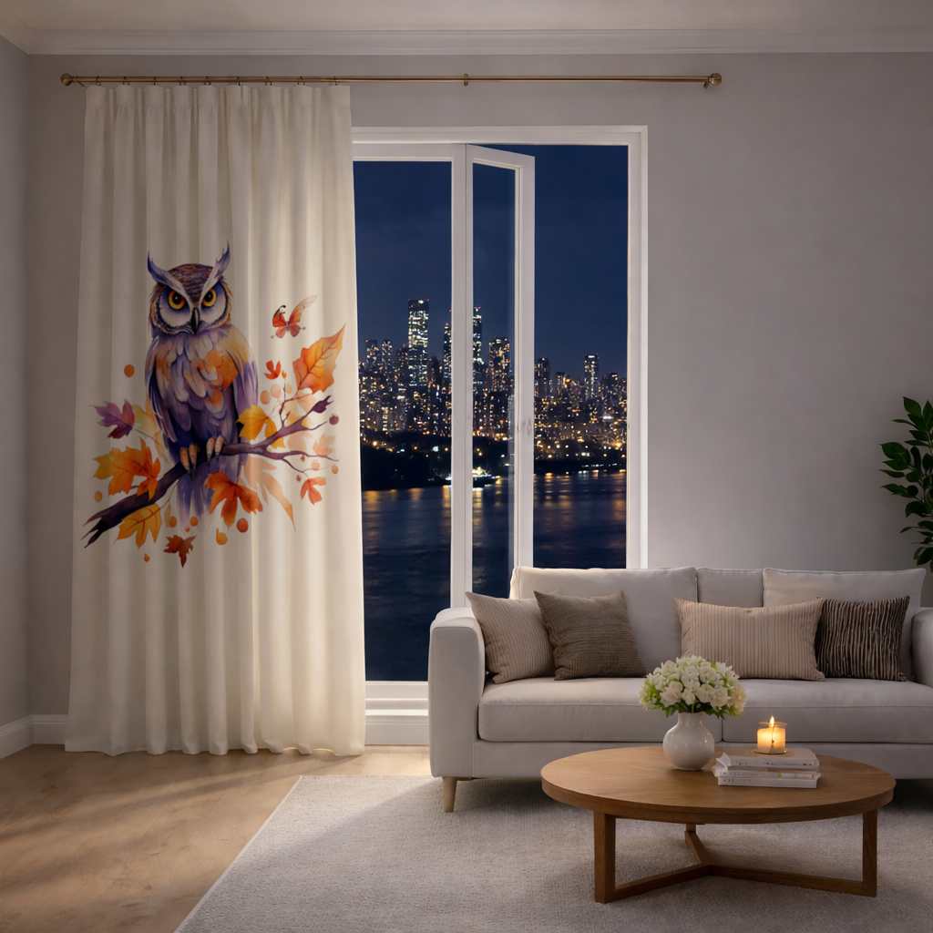 Whimsical Autumn Owl and Butterfly Drapes